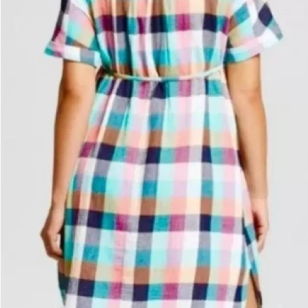BNWT Isabel Maternity Dolman Colorful Plaid Button Up Shirt Tunic Dress